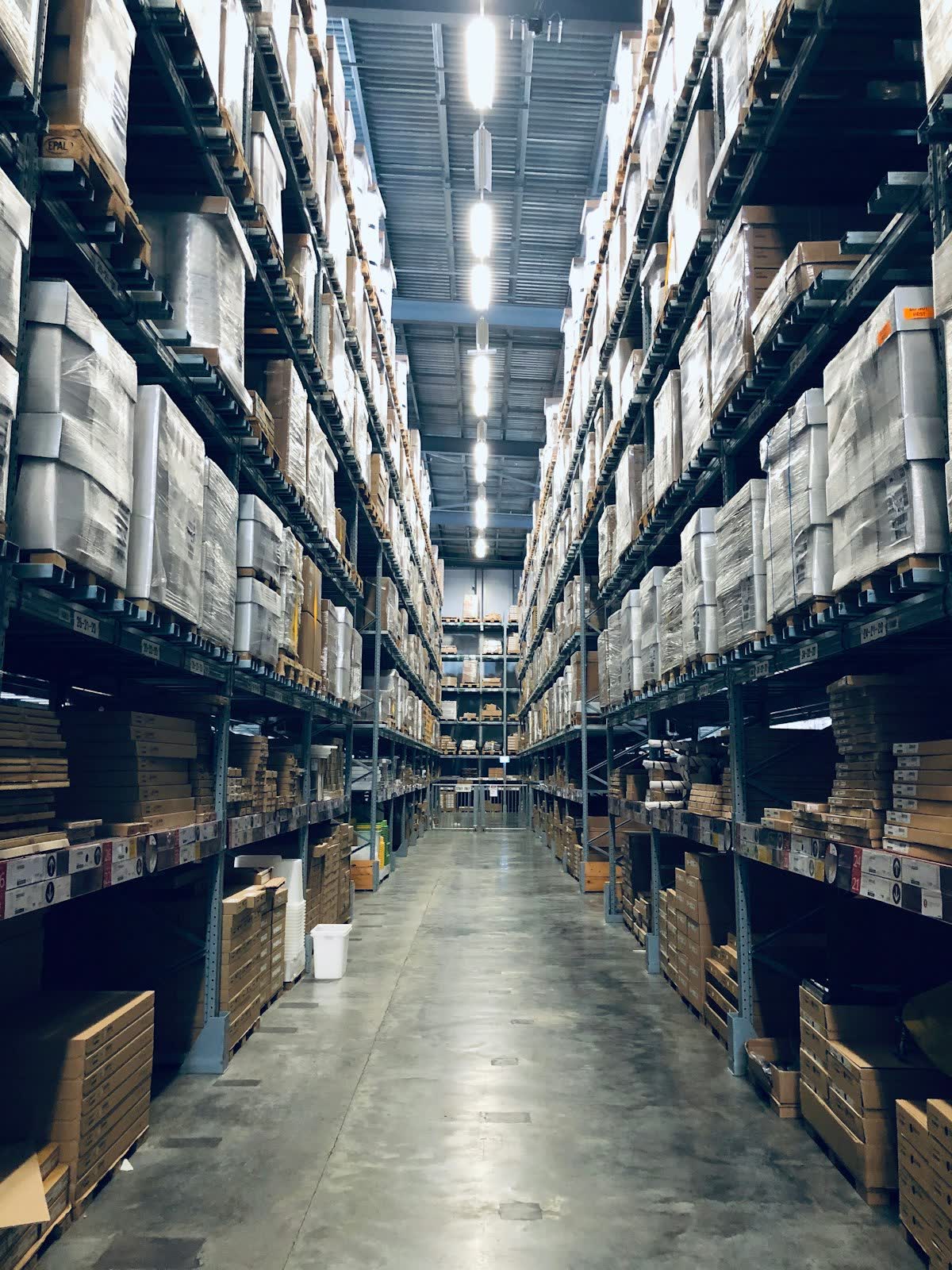 Racked warehouse aisle with palletised stock